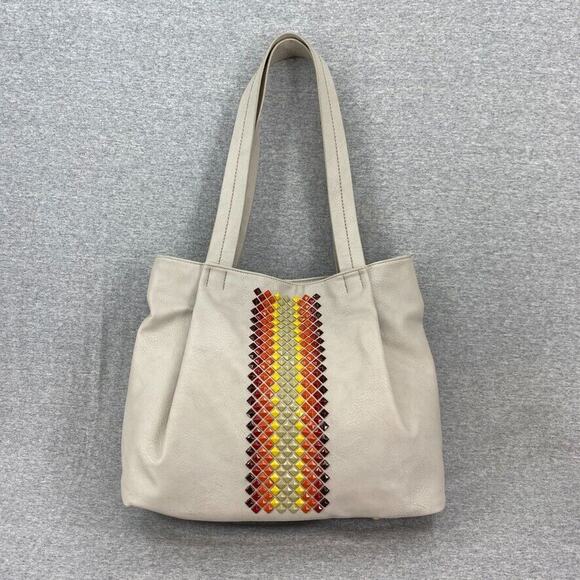 Liz Soto Purse Cream Studded Vegan Leather Western Aztec Shoulder Bag Handbag - Picture 1 of 16